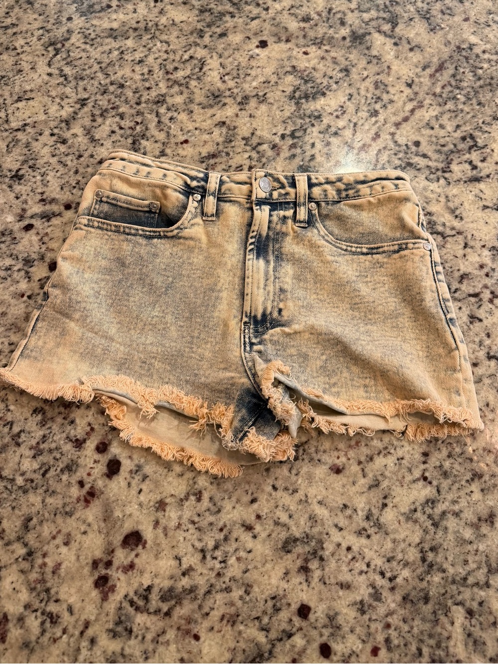 Madden NYC Pink Acid Wash Frayed Denim Shorts Size 5 High Rise Stretch